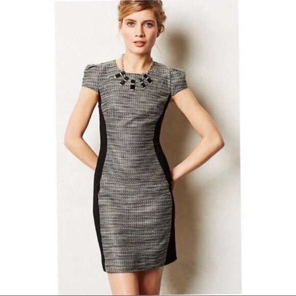Moulinette Soeurs Anthropologie Black Gray Metallic Tweed Sheath Dress 6P Y2K - Picture 1 of 15